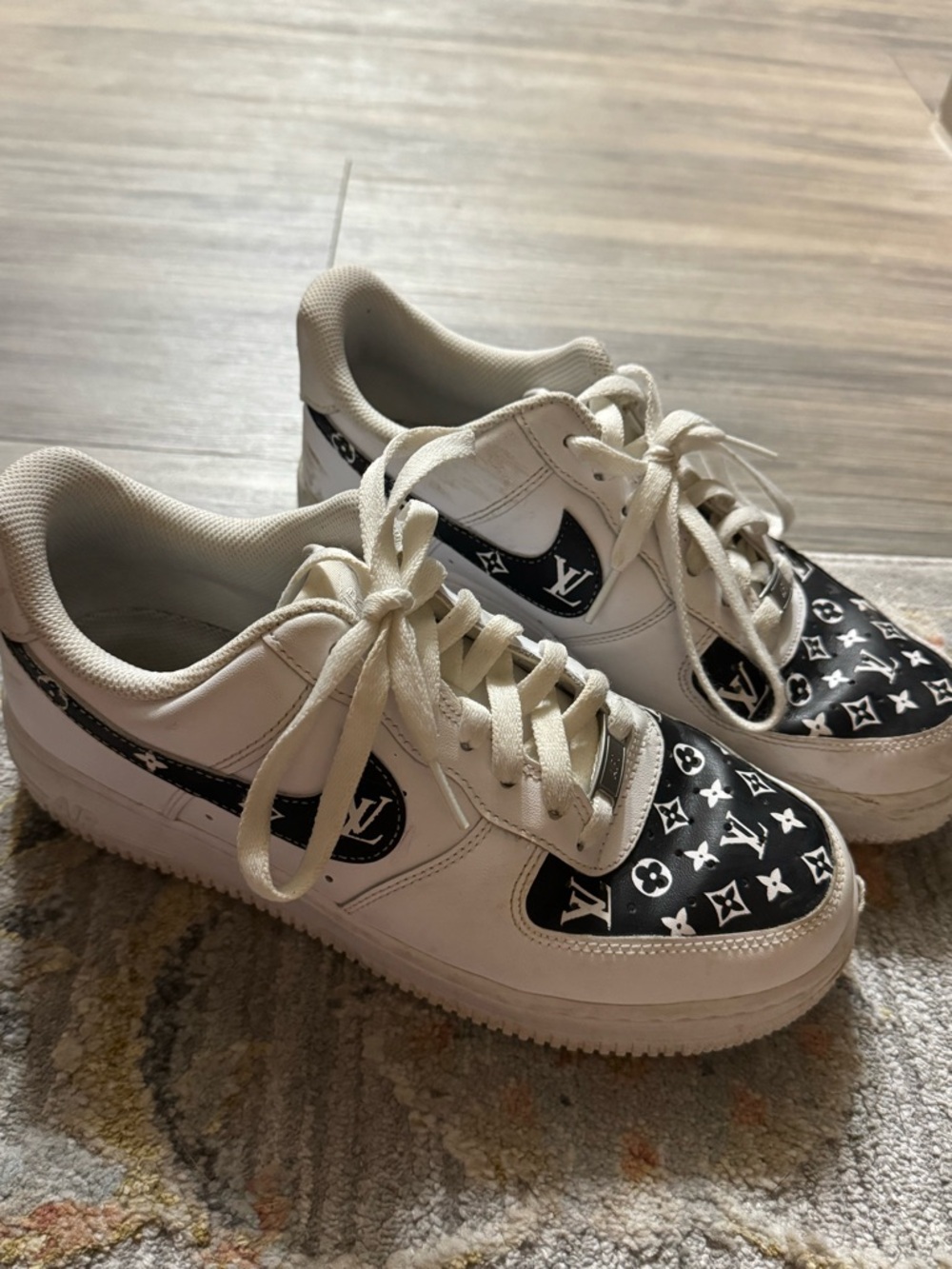 Nike Air Force One with Custom Black Louis Vuitton Details